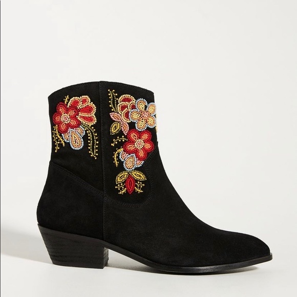 Anthropologie Shoes - HP!!! 🎈Anthropologie Floral Western Boots Beaded Embellished Black Suede 41/10